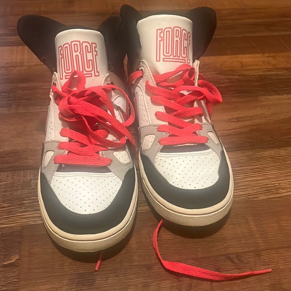 Pink black and white nike high top